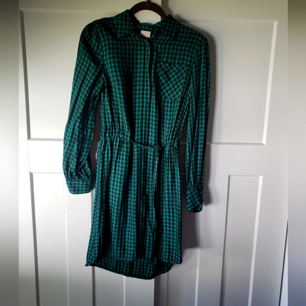 A New Day Green Plaid Long Sleeve Dress